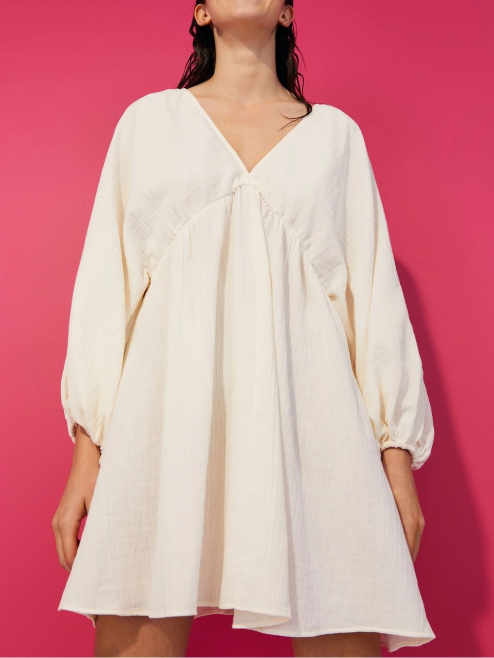 H&M Cream Oversized Balloon Sleeve Dress